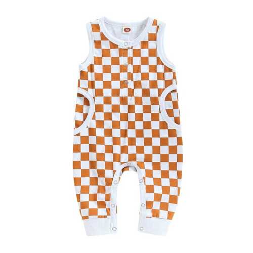 Unisex Baby Sleeveless Checkered Buttoned Jumpsuit– The Trendy Toddlers
