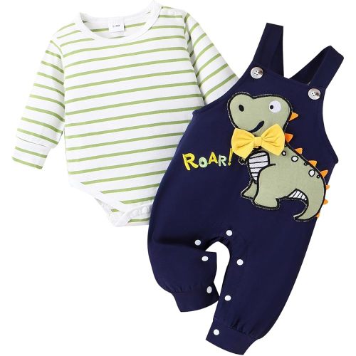 Baby Boy Clothes Newborn Outfits Fall Winter Striped Romper Infant Cartoon Overall Adjustable Suspender Pants Set
