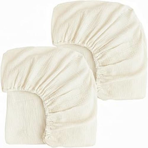 2 Pack Ivory Muslin Crib Sheets for Boys & Girl- Neutral Breathable Cotton Crib Mattress Sheets Fitted for Standard 28"x 52"- Nursery Décor No Slip Crib Bed Sheets