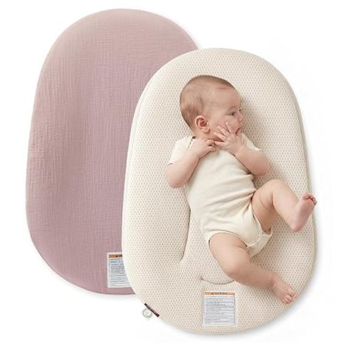 Momcozy Baby Lounger, Breathable Cotton Infant Support Cushion，Soft Taupe