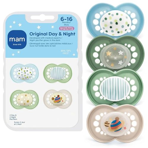 MAM Original Baby Pacifiers 6-16 Months, Glows in The Dark, 4 Pack