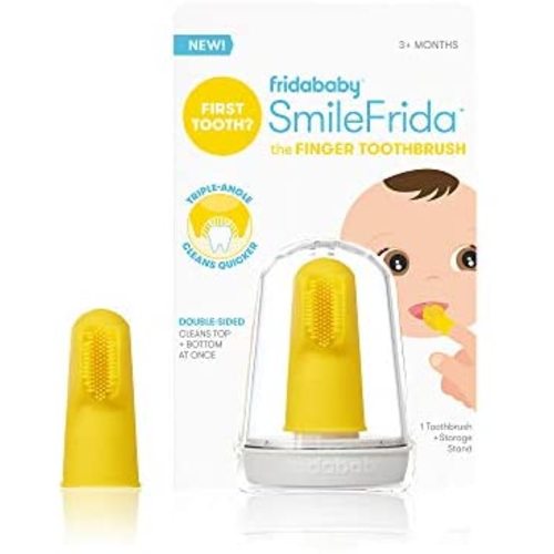 FridaBaby Baby's First Toothbrush with Case, Silicone, BPA-Free - SmileFrida the Finger Toothbrush by Fridababy, cleans teeth and gums with double-sided brush for babies 3 months and up