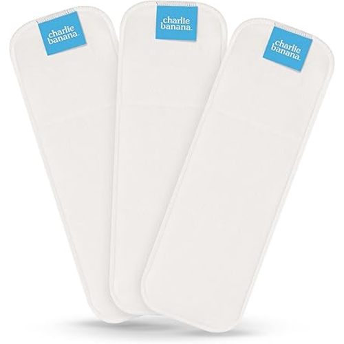 Charlie Banana Baby Super Absorbent Deluxe Reusable and Washable Hemp and Cotton Inserts for Cloth Diapers, One Size, 3 Pack