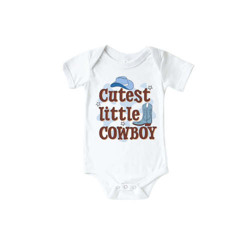 Cutest Little Cowboy Graphic Bodysuit & Kids Tee | White