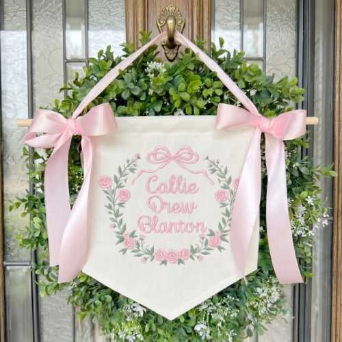 Custom Baby Banner For Hospital Door Sign & Nursery, Monogram Baby Announcement Banner, Embroidered Baby Name Banner for Baby Shower Gift