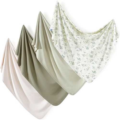 4-Pack Ultra Soft Stretchy Jersey Knit Baby Swaddle Blankets, 33x44