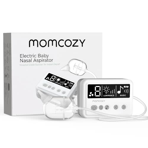Momcozy Nasal Aspirator for Baby, 【Hospital-Grade】 70 KPa, 9 Levels | Strong Suction Nose Sucker, 9 Adjustable Levels Electric Nasal Aspirator for Toddler & Newborn, Light & Lullabies,Grey