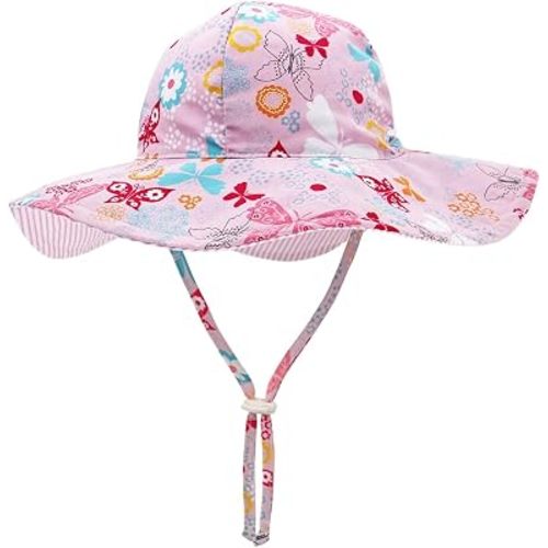 Baby Sun Hat Wide Brim for Boy Girl Kids Toddler Summer Hats Bucket Cap with UV Protectionfor Outdoor Beach Travel(0-8 Years)
