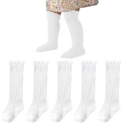 Zando Baby Knee High Socks - Infant to Toddler, Cotton Ruffle Socks, Warm Girls & Boys Long Stockings, 3-6 Pairs