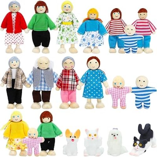 20 Piece Wooden Doll Family Set