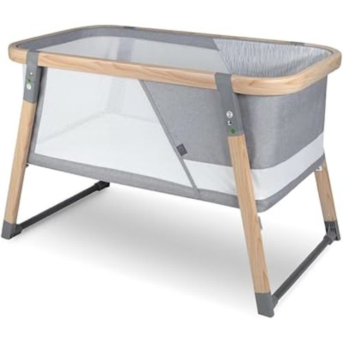 Boppy Portable Baby Bassinet - Lightweight, Low, Fold-Flat Travel Bassinet with Mesh Sides, Anti-Tilt, 2 Custom Fitted Mattress Covers & No Assembly - Gray Pickup Sticks