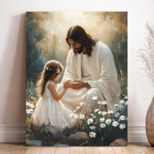 Jesus with Little Girl Canvas – Christian Religious Wall Art