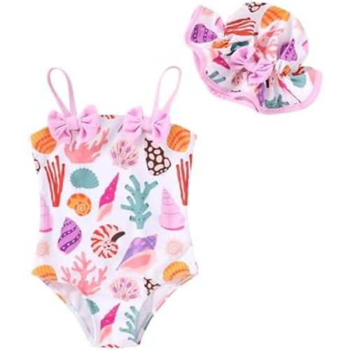 YOUNGER TREE Toddler Baby Girl Swimsuit Infant One Piece Bathing Suits with Hat Newborn Summer Beach Swimwear