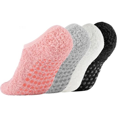 4 Pairs Slipper Socks for Women, Grippers Non Slip Fuzzy Socks with Grip Hospital socks Home Gifts
