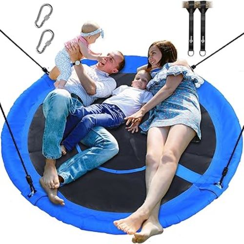 Trekassy 60" Large Saucer Tree Swing for Kids Adults 900D Oxford Waterproof with 2pcs Hanging Straps