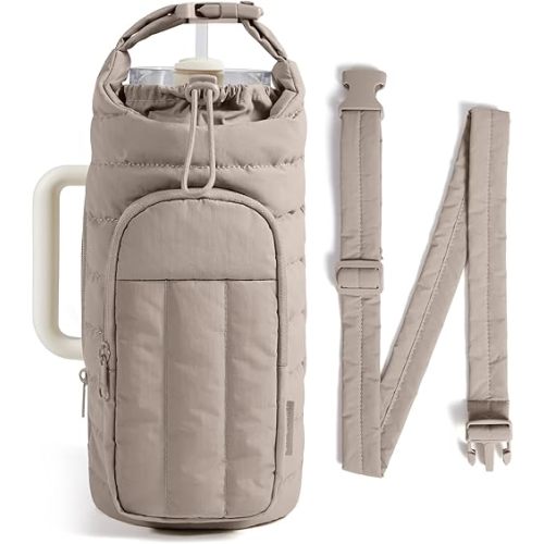 BAGSMART 40oz Water Bottle Holder with Strap, Quilted Crossbody Purse Drink Carrier, Gym Accessories for Women
