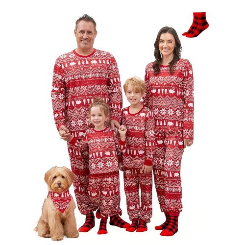 PATPAT Christmas Family Matching Pajama Sets Includes Christmas Socks - Perfect for Family Photos & Holiday Celebrations