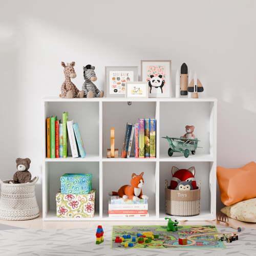 KZElegy Bookshelf 6-Cube Storage Organizer Open Bookcase,Anti-Tip Design ,Toy & Display Storage Organizer Shelf for Home and Office,White (1PS)
