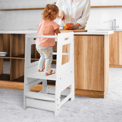Harriet Bee Kids Toddler Kitchen Tower Helper Step Stool Adjustable & Reviews | Wayfair