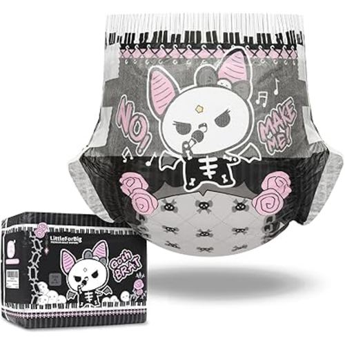 Littleforbig Ultra Absorbent 7000 mL Adult Printed Diaper 10 Pieces - Goth Brat (X-Large 48"-56")