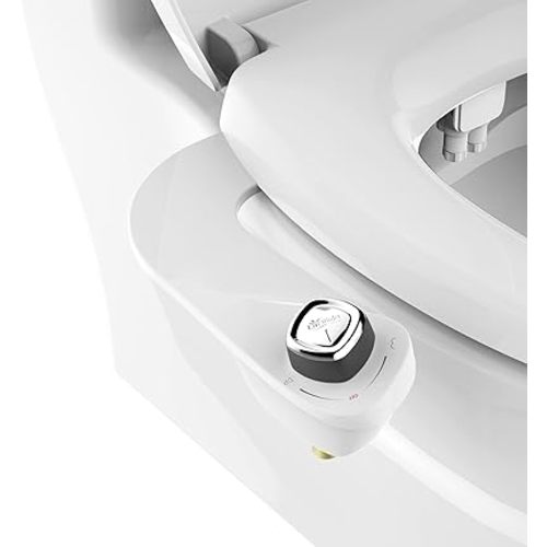 Bio Bidet SlimEdge Bidet Attachment for Toilet, Non Electric, Dual Nozzles for Front and Rear Cold Water Wash, Adjustable Water Pressure, White