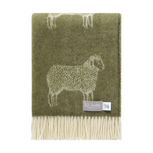 Moss Green Sheep Wool Throw | Woven Blanket made from Pure Wool | Ideal for Housewarming Gift