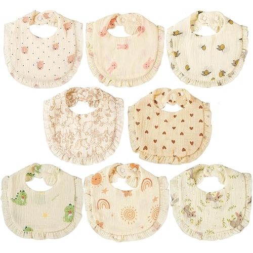 [Baby Ruffled Bibs 8pcs/Pack Baby Ruffled Bibs Solid Rainbow Print Saliva Towel Newborn Boys Girls Feeding Burp Cloths