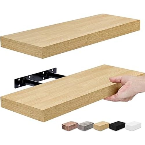 Sorbus Floating Shelves for Wall, Bathroom Shelves Wall Mounted for Kitchen, Bedroom, Bathroom Storage Over Toilet, Hanging Book Shelf for Wall Home Decor Living Room (Maple Wood, 2 Pack)