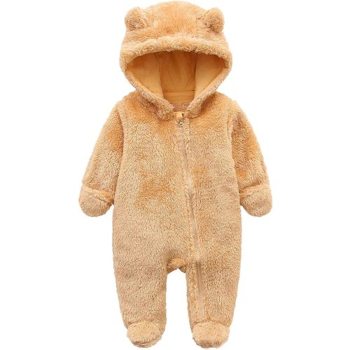 Newborn Baby Snowsuit Fleece Lined Onesie Outfits Warm Hooded Romper for Infant