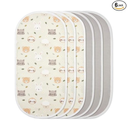 TILLYOU Waterproof Changing Pad Liners 6 Pack, 100% Cotton Reusable Cloth Diaper Liners, Pet
