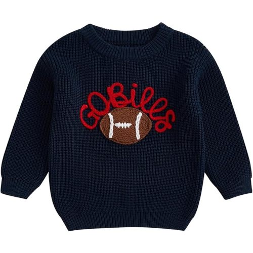 KMBANGI Newborn Toddler Boy Girl Football Sweater Go Bills Pullover Knitwear Game Day Warm Sweatshirt Fall Winter Clothes