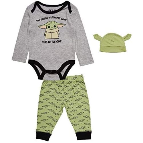 STAR WARS The Mandalorian Baby Boys Clothing Set with Bodysuit, Pants and Hat - Baby Yoda Baby Clothes