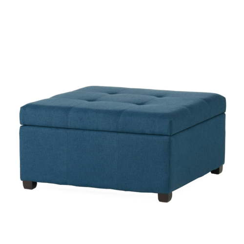 Noble House Chloe Fabric Storage Ottoman, Dark Blue