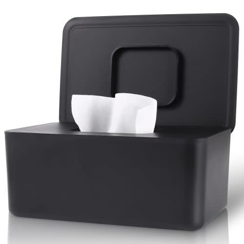 Baby Wipes Dispenser, Wipes Dispenser Baby Wipes Case, Baby Wipe Holder for Fresh Wipes, Non-Slip Wipes Case, Wipe Container with Sealing Design Lid (Black)
