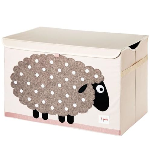 3 Sprouts Large Toy Chest, Lid and Handles, Collapsible Bin, Sheep | Lid and handles, Collapsible bin trunk or basket, Boys and girls playroom, Nursery storage, Large toy and blanket storage