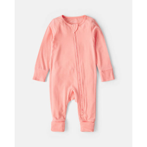 Baby Girl PurelySoft™ 2-Way Zip Sleep & Play Pajamas - Coral | Carter's