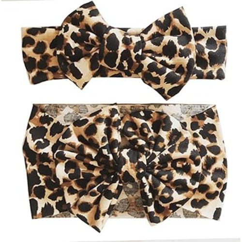 Baby Girls Leopard Headband Bow Turban Headband for baby Wide Hair Band 2 Pack TSFD40