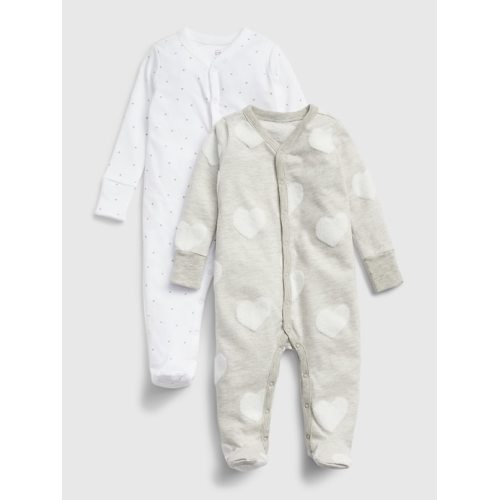 Baby Print Footed One-Piece (2-Pack) in grey heather, size: 0-3 M