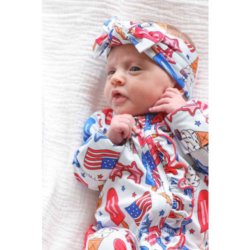 Knit Large Bow Headwrap | Red, White & Cool