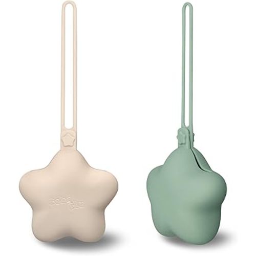 2 Pack Pacifier Holder Case - Cute Portable Silicone Pacifier Storage Case for On-The-Go, Travel & Nursery - Ideal for Moms & Babies (Cream/Sage)
