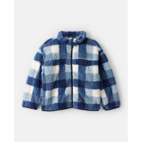 Boys Plaid Sherpa Long-Sleeve Zip-Up Jacket - Blue | Carter's