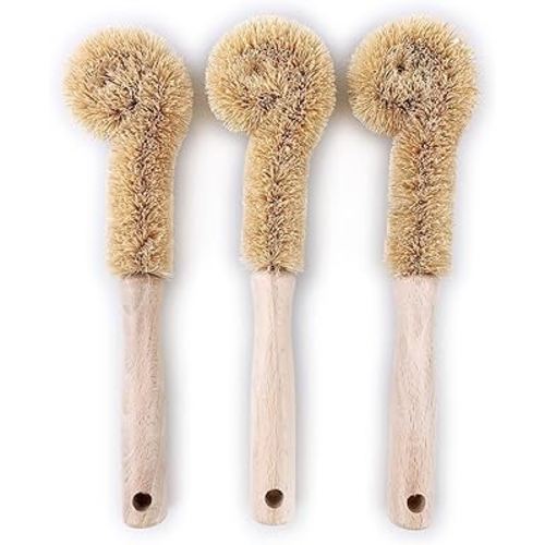 3PCS Cleaning Brush, Bottle Brush, Milk Cup Brush, Coffee Cup Brush, Pot Brush, Natural Coconut Fiber Brush Head, Strong Wooden Handle, Deep Cleaning, Natural Environmental Protection