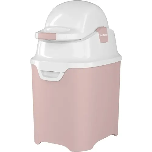 Foundations Mini Diaper Pail with Airtight Lid - Durable & Odorless Diaper Disposal, Large Capacity, Holds up to 30 Newborn Diapers, Refill with Any Bags - Pink