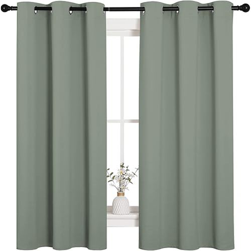 NICETOWN Greyish Green Nursery Essential Thermal Insulated Solid Grommet Top Blackout Short Curtains/Drapes for Son's Room (1 Pair, 42 x 63 inches)