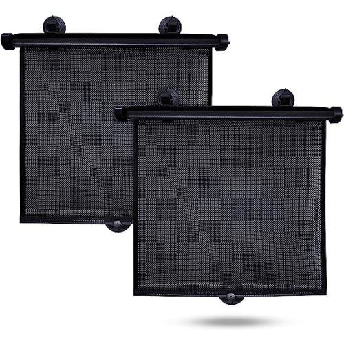 EcoNour Car Side Window Sun Shade (2 Pack) | Retractable Roller Sunshade for Kids | Baby Car Window Shades for UV and Sun Glare Protection | Baby Travel Accessories (15"x17")
