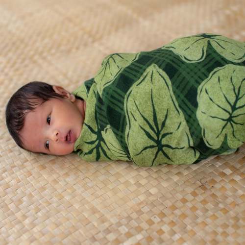 The Keiki Dept Green Palaka Kalo Bamboo Muslin Swaddle Blanket