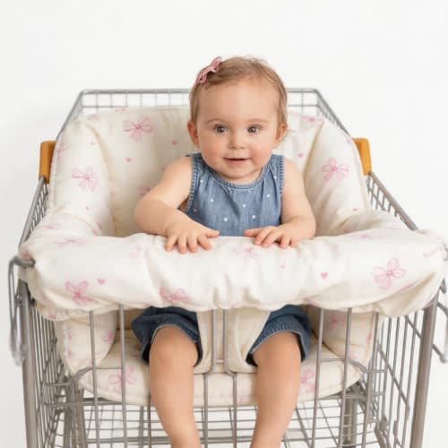 Shopping Cart Cover & High Chair Cover, Baby Car Seat Cover, Toddler Chair, Multi-Color Farmers Market, Cart Cover for Babies. (Bow)