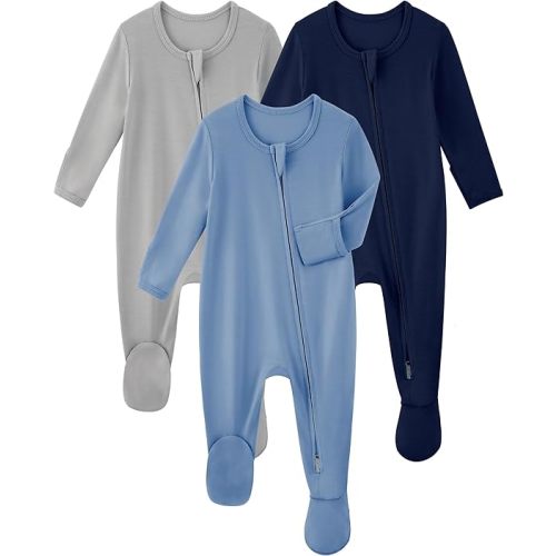 Yoofoss Rayon Made From Bamboo Baby Pajamas 3pcs Newborn Sleepers For Boy Girl Clothes, 0-3 3-6 6-9 Months Footed Pjs