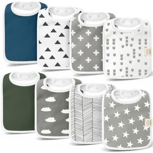 KeaBabies 8-Pack Organic Baby Bibs for Boys, Girls Drool Bibs (Crossroads) | Super Absorbent Cotton Bibs for Teething and Drooling Newborn, Toddler, Ultra Soft, Machine Washable, Gender Neutral Colors