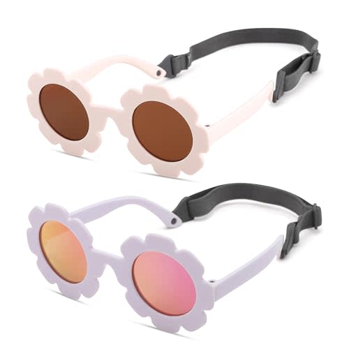 Hycredi Flexible Bendable Flower Baby Polarized Sunglasses with Strap for Newborn Infant Girls Age 0-24 Months